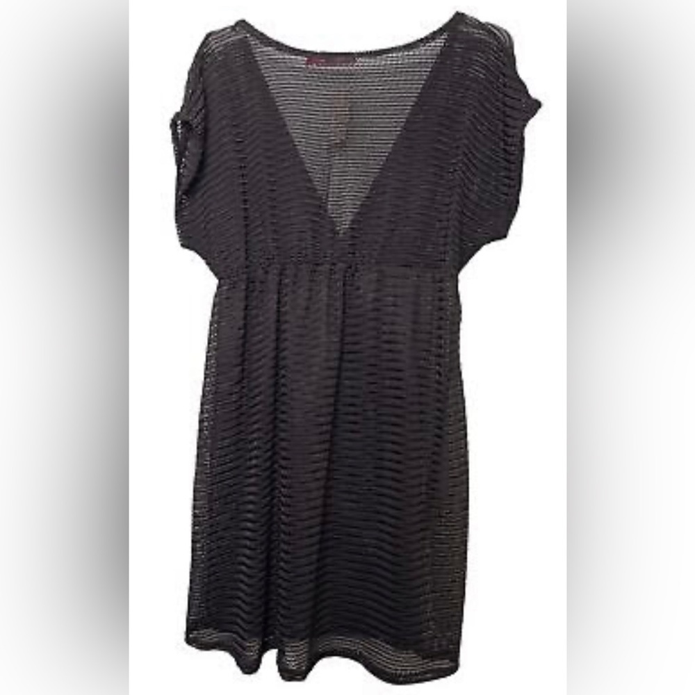 Southern Breeze Large Black Swimsuit Cover Up Tunic Quick Dry Lacey Look Deep V